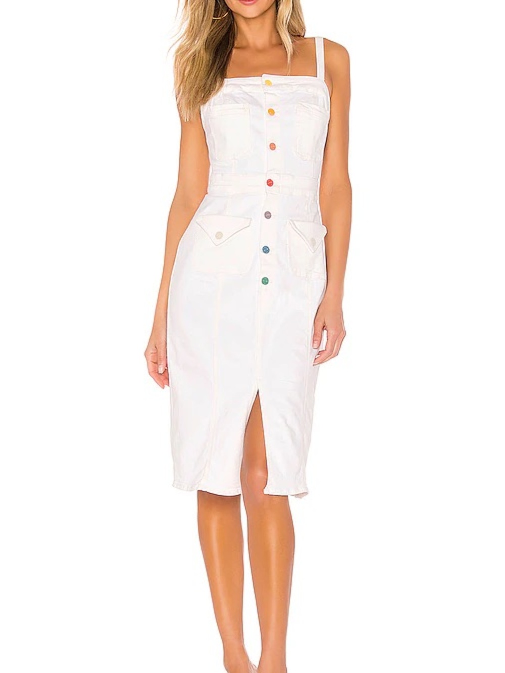 MOTHER Button-Front Denim Dress with Rainbow Buttons Sz M